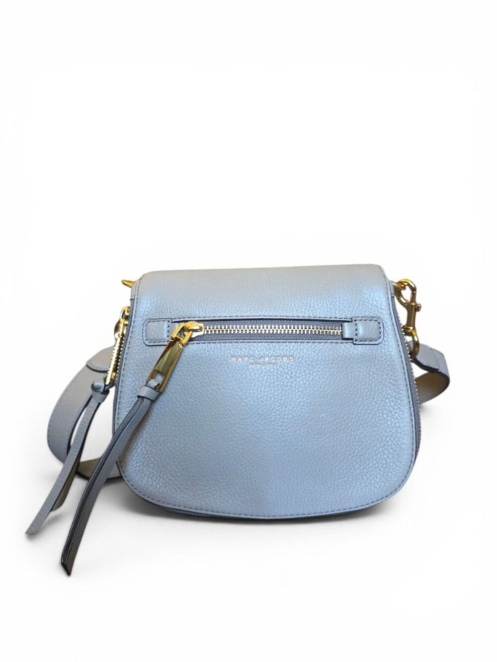 Marc Jacobs Nomad Crossbody Bag Pebbled Leather Saddle Shoulder Handbag Gray - Picture 15 of 16